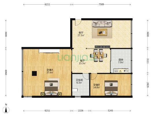 一通小区 2室2厅1卫 131平方
