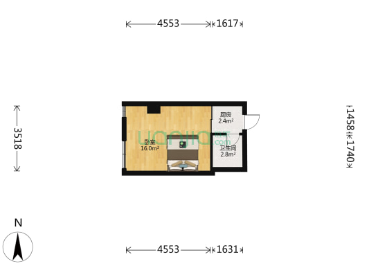 南方大厦 1室0厅1卫 35平方