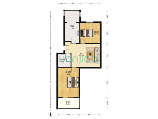 桥东小区L区 2室1厅1卫 84平方