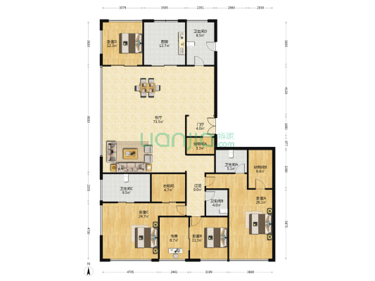 桃花湖金座 5室1厅4卫 304平方