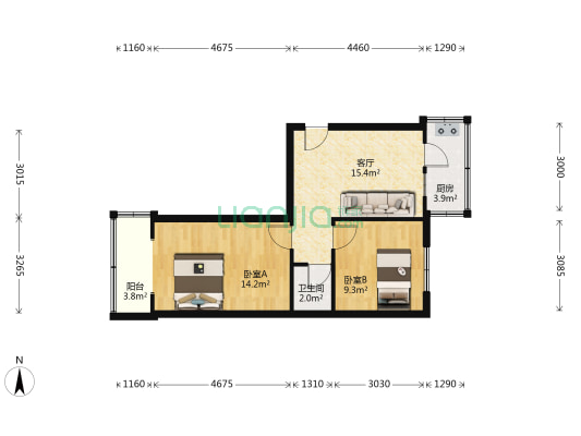 纺织苑西区 2室1厅1卫 59平方