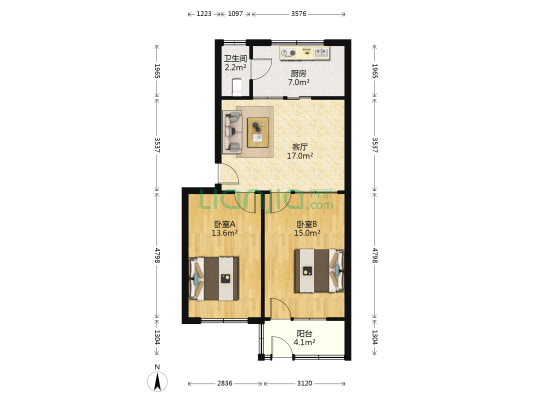 潍坊人民广播电台 2室1厅1卫 68平方