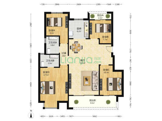 金地金茂正荣悦风华 4室1厅2卫 122平方