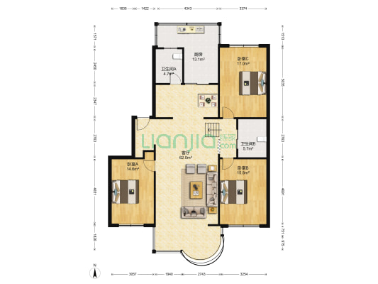漓江园 3室1厅2卫 163平方