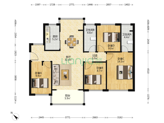 玖璟台 4室1厅2卫 109平方