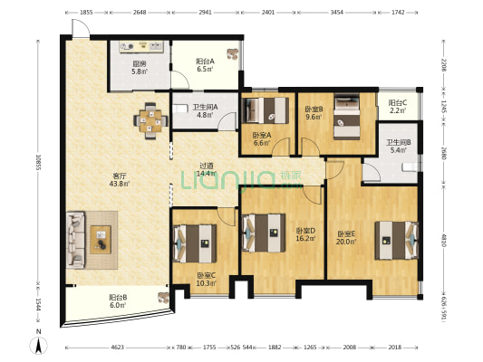 新城国际 5室1厅2卫 176平方
