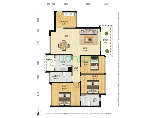 华颢豪庭 4室1厅2卫 102平方