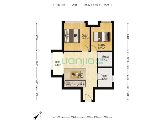 保利梧桐语 2室1厅1卫 59平方