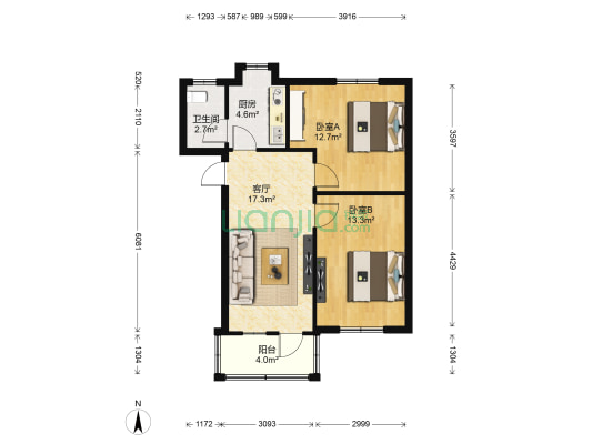包家花园 2室1厅1卫 78平方