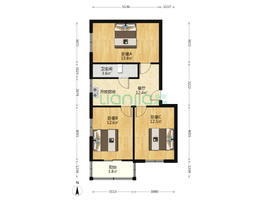 朝晖里(河北区) 3室1厅1卫 73平方