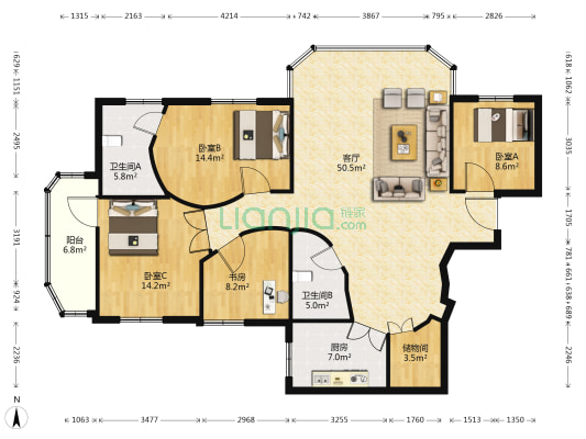 安澜大厦 4室1厅2卫 168平方