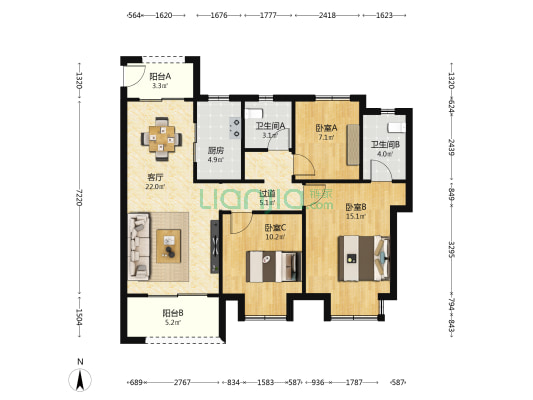 保利云锦 3室1厅2卫 107平方