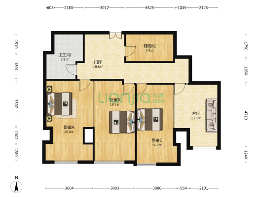 福建大厦 3室1厅1卫 158平方