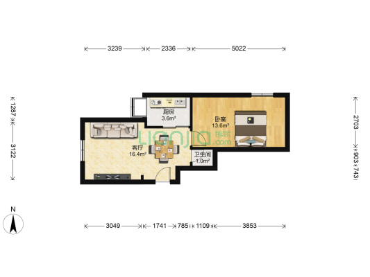 金港城（金福花园） 1室1厅1卫 45平方