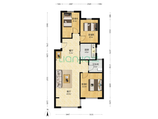 万科翡翠东第东区 3室2厅1卫 103平方