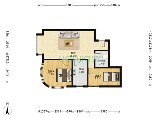 新华广场 2室1厅1卫 77平方