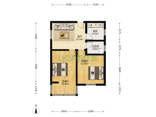 观远里思明 2室1厅1卫 66平方