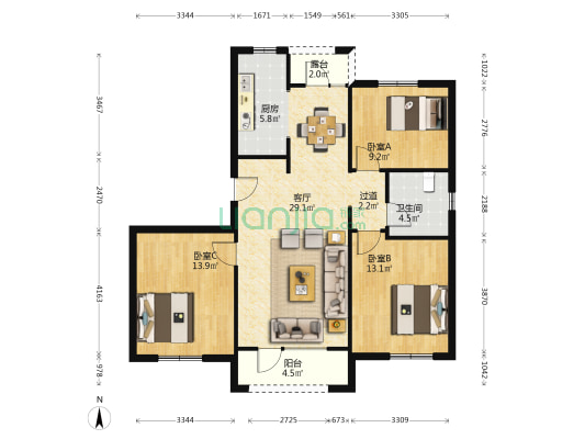海达如意金岸二期南区 3室1厅1卫 115平方