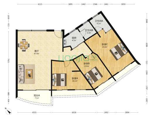 锦城花园(增城区) 3室1厅2卫 149平方