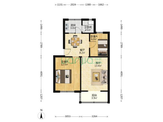 镬子山社区新建路 2室2厅1卫 58平方