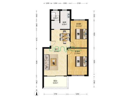 兔子坡小区 2室1厅1卫 76平方