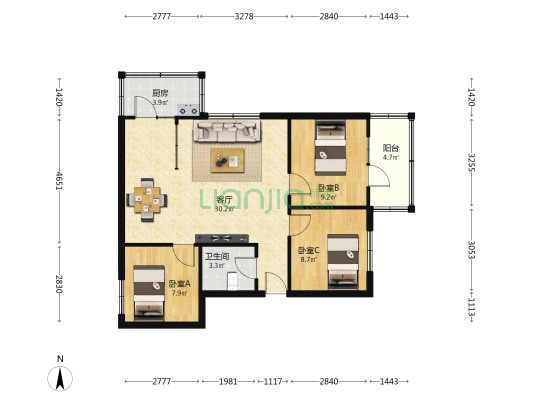 轻工厅家属院 3室1厅1卫 100平方
