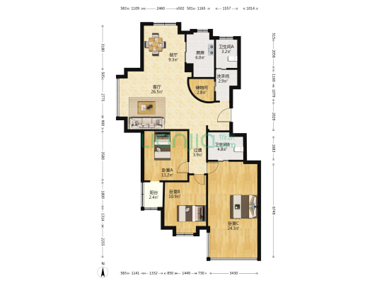 水韵江南 3室2厅3卫 128平方
