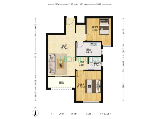 中邦城市园 2室1厅1卫 81平方