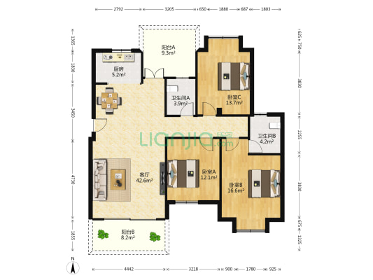奥林匹克花园巴塞心晴 3室1厅2卫 133平方