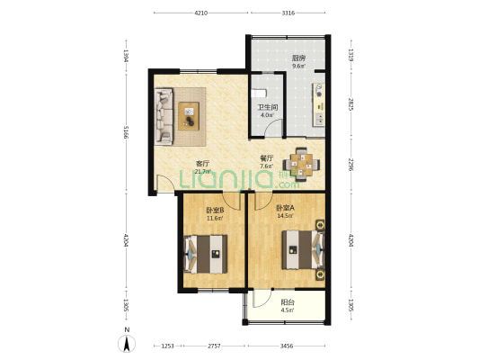 建行东院（大学东路134号） 2室2厅1卫 92平方