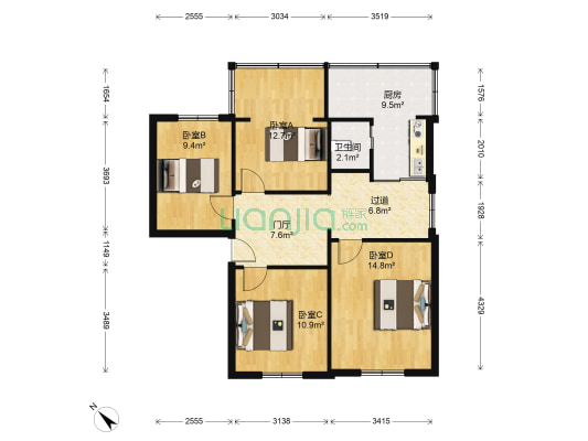 抚琴西苑南区 4室0厅1卫 82平方