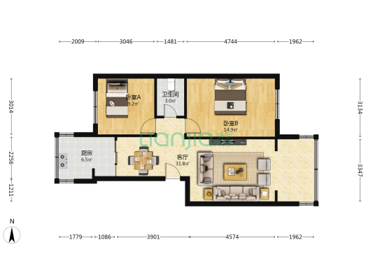 就业局家属院 2室1厅1卫 63平方
