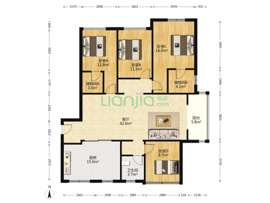 湖滨世家 4室1厅1卫 142平方