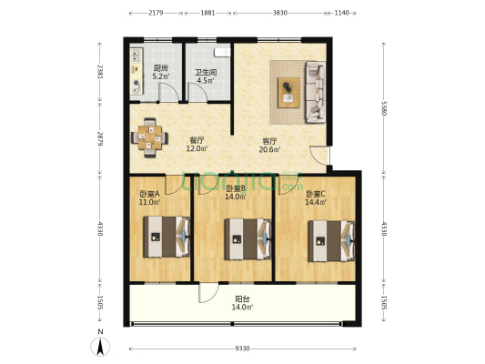 魏都区农委住宅楼 3室2厅1卫 108平方