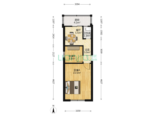 马栏北街（沙河口区） 2室1厅1卫 44平方