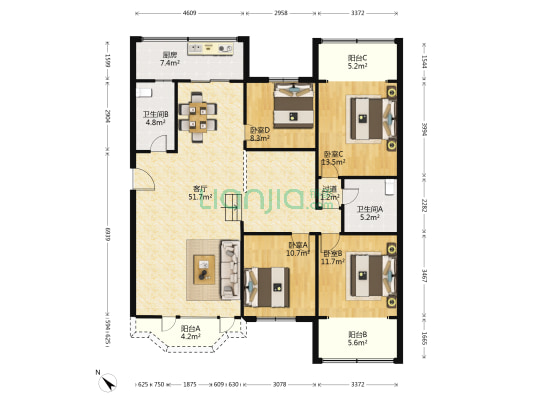 四川路桥宿舍(武侯)  4室1厅2卫 146平方