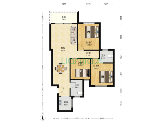 滨江雅苑 3室1厅2卫 109平方