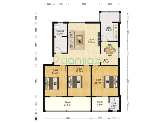 长安师范小区 3室2厅2卫 135平方
