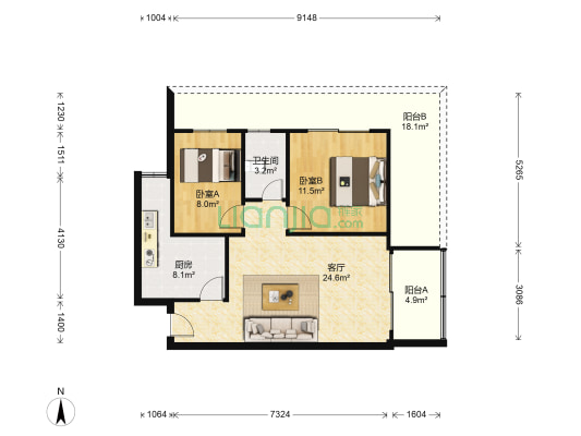 富湾花园 2室1厅1卫 85平方