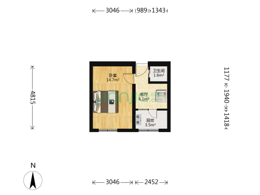 红居斜街4号院 1室1厅1卫 33平方