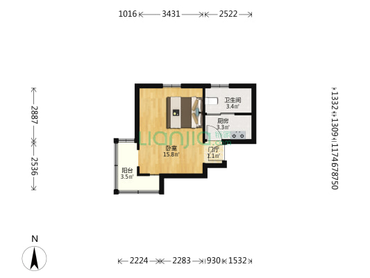 洛川东路352弄 1室0厅1卫 34平方