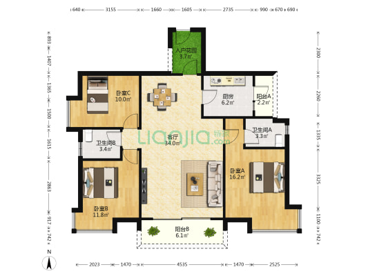 线坑花园 3室1厅2卫 120平方