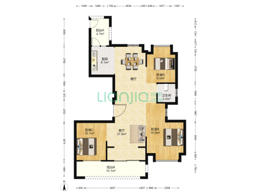 中央原墅 3室1厅1卫 123平方