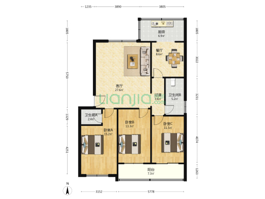 金苑新村西区 3室2厅2卫 122平方