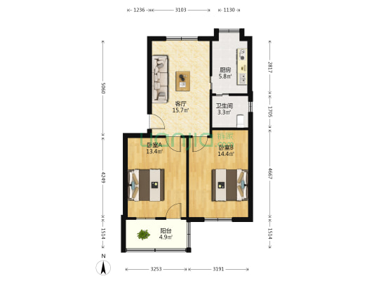 京西路 2室1厅1卫 69平方