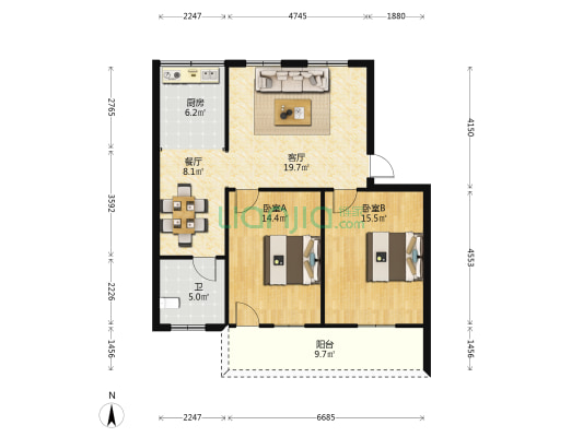 古楼街34号 2室2厅1卫 91平方
