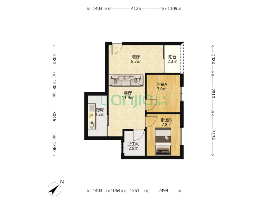 博美荣晖楼二期 2室2厅1卫 58平方