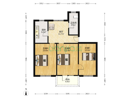 黄鹂路省构宿舍 3室1厅1卫 84平方