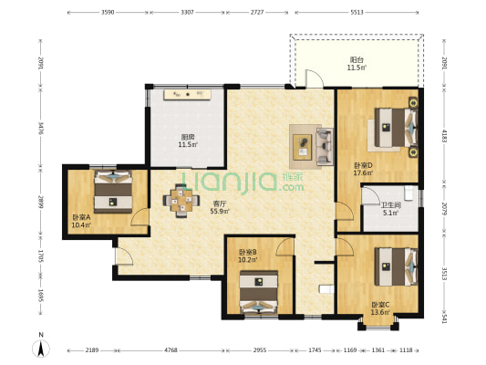 光耀银鹰花园 4室1厅1卫 158平方