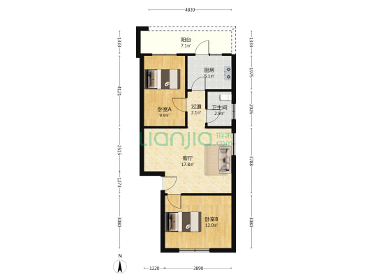 省中行宿舍 2室1厅1卫 68平方